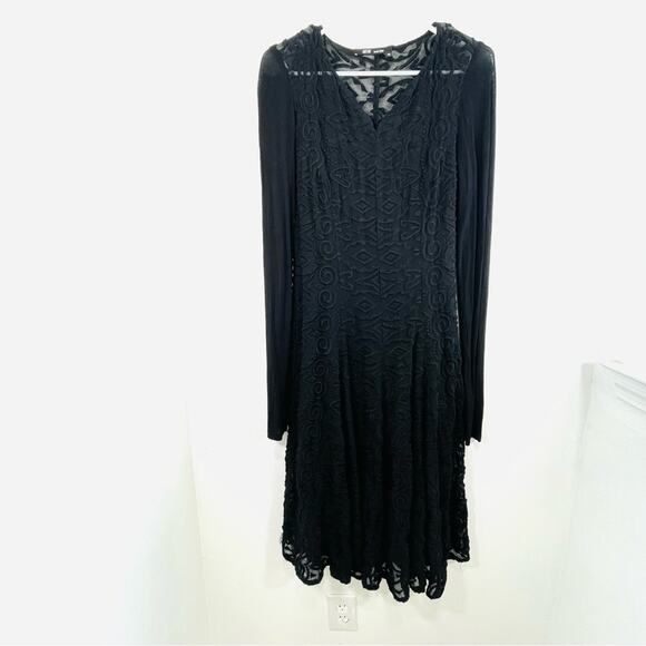Rostfrei by Anett Rostel Blackk Geometric Embroidered Sheer Sleeve Midi Dress 6 - Picture 1 of 13